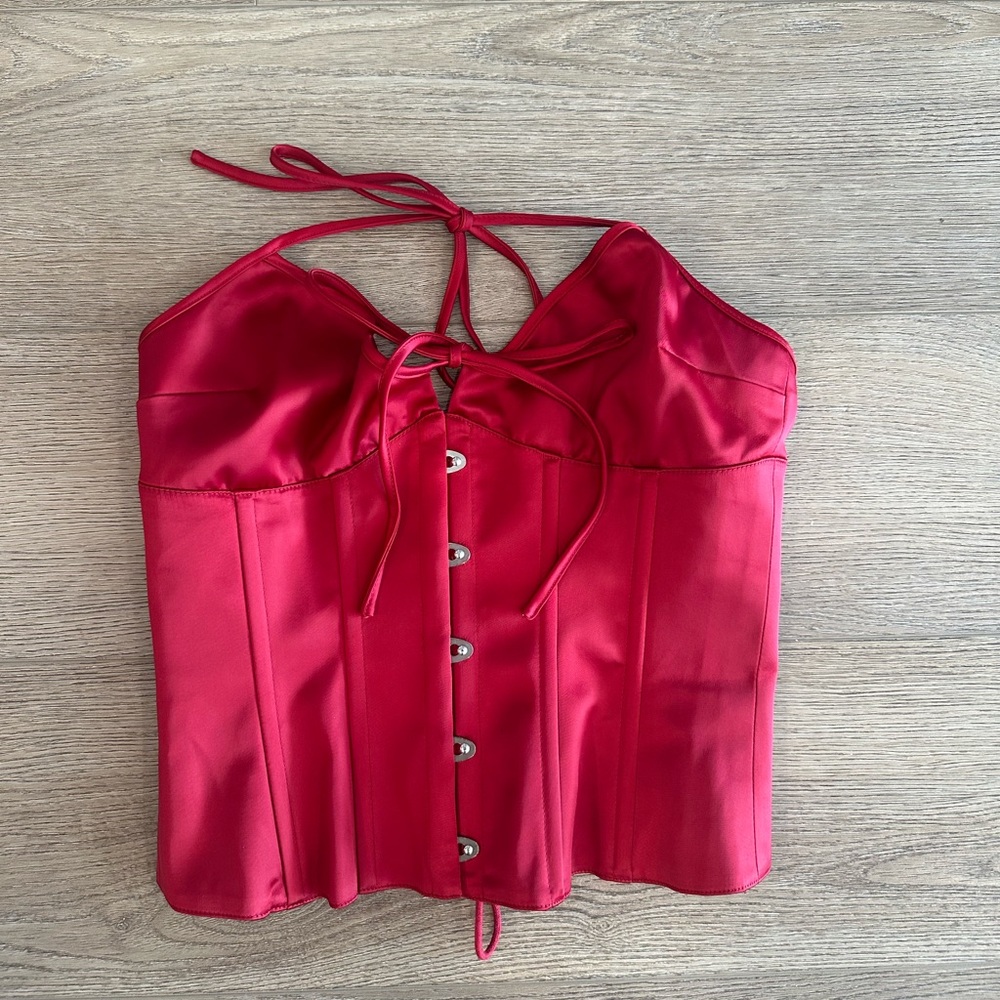 Elegant Red Satin Corset Top